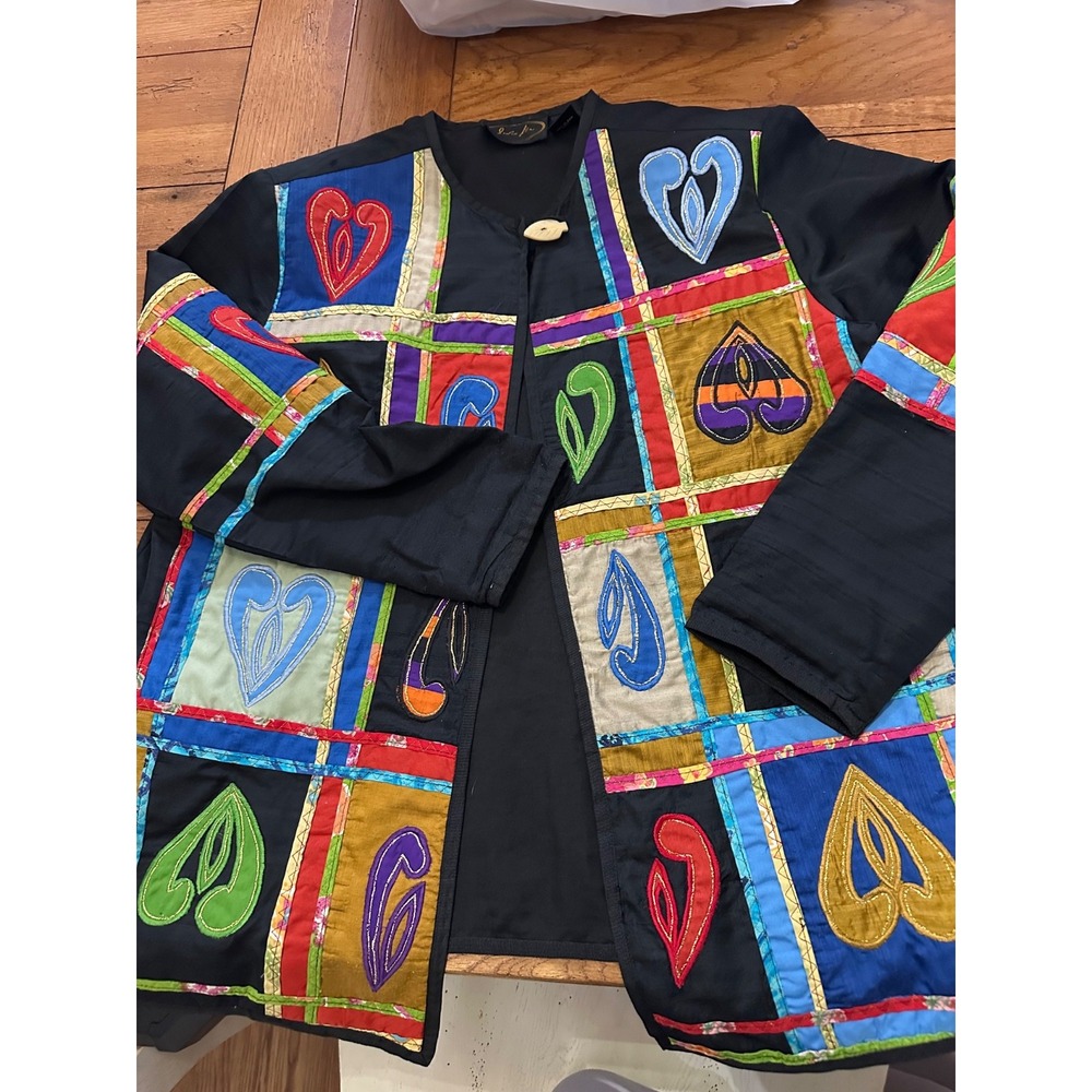 julia kim black embroidered artsy‎ patchwork jacket small